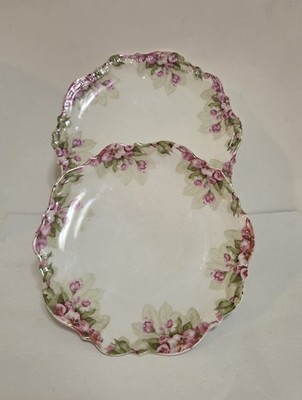 Qty 2 Vintage German 8''  side plates by C. Tielsch. Floral, Delicate Rose Plates