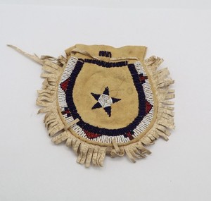 Antique Sioux Beaded Bag Star Medicine Leather Polychrome Fringe Deerskin 5.5" W