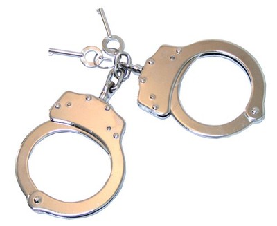 Metal Black Hinged Heavy Duty Steel Handcuffs With 2 Keys Knife