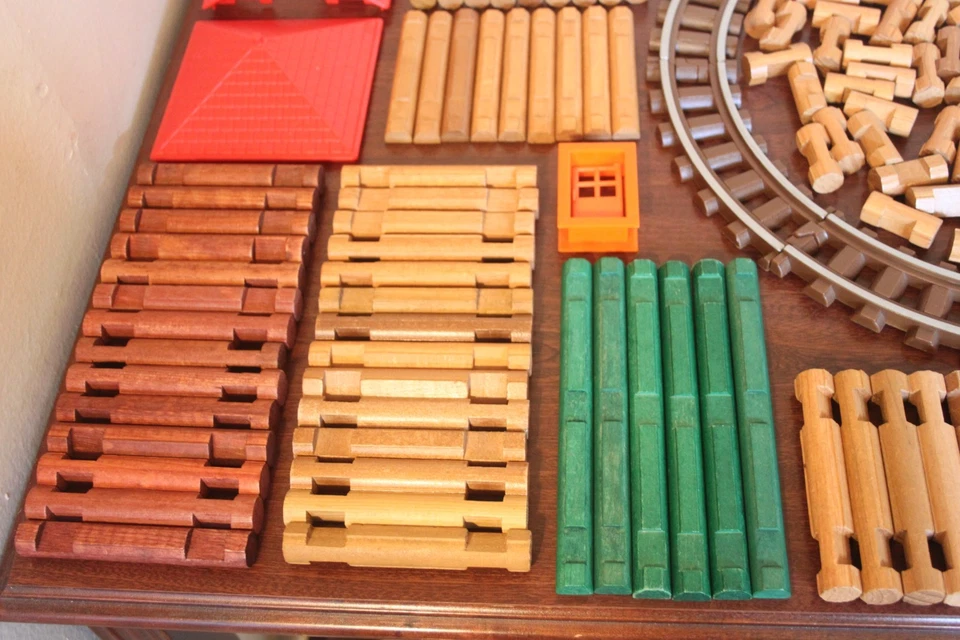 Lincoln бревна огромный лот 326 штук винтажный поезд набор мост 3 автомобиля крыши окна - Изображение 4 из 4