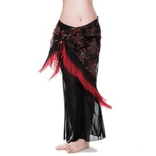 Belly Dance Hip Scarf Fringe Bellydance Scarves Sequin Belly Dancing Red