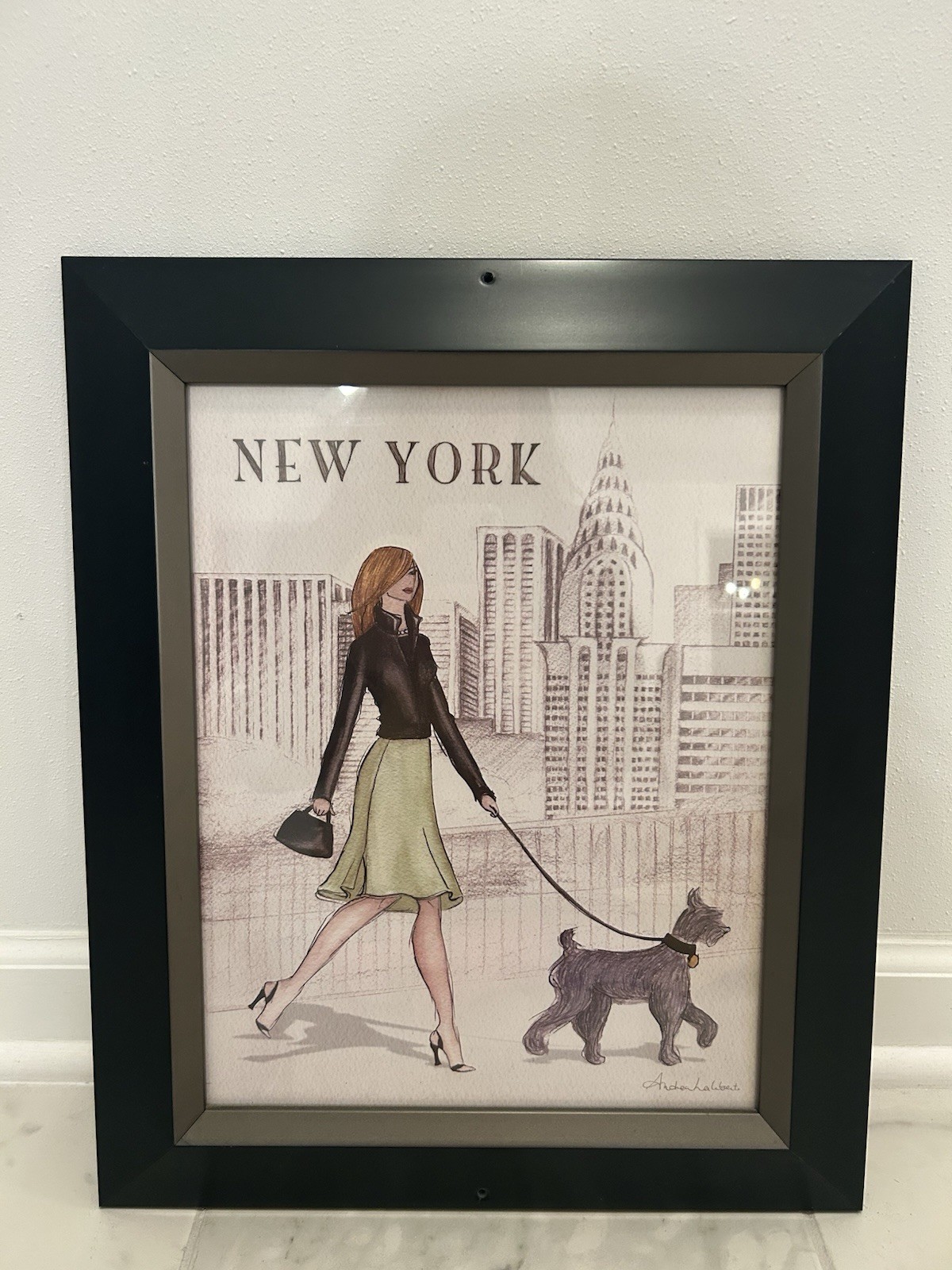 Andrea Laliberte Framed Art Print New York Cityscape Woman Walking Dog