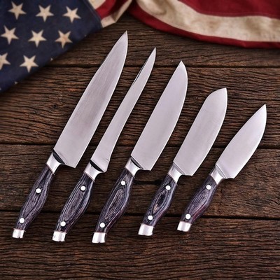 Damascus Steel Chef Knife Set 5 Pcs Rosewood Kitchen BBQ Cleaver Hand Forged