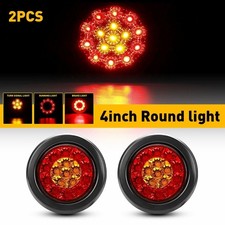 1Pair 4'' Red/Amber 16LED Round Tail Stop Brake Turn Signal Lights Truck Trailer