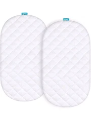 Biloban Bassinet Mattress Pad Cover Bamboo Terry Waterproof Surface 2 Pack