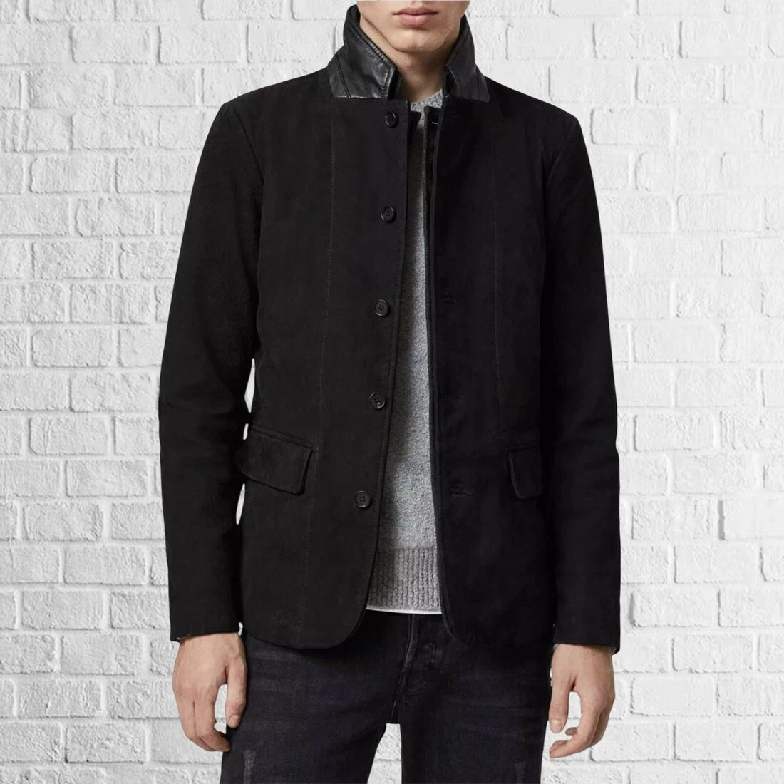 Men's classic blazer in black suede leather high quality with button
Opens in a new window or tab