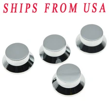 KAISH 4xMetal LP Top Hat Bell Knobs Guitar Bass Knob for Metric 5.8mm Pot Chrome