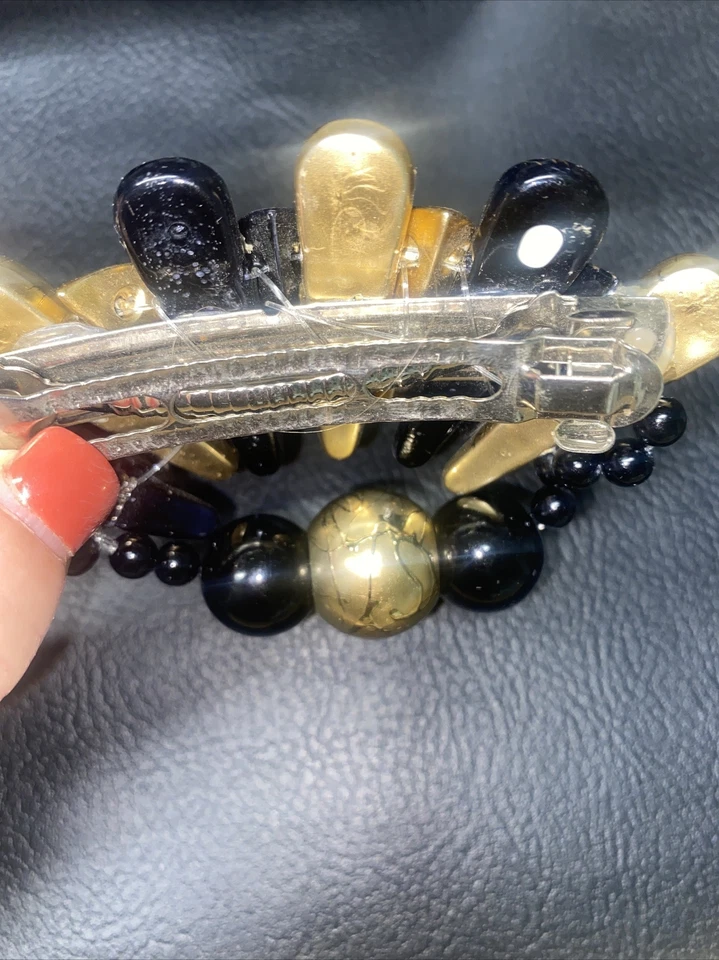 Vintage 1980's Pair Of Hair Clips Barrettes Gold / Black And Denim - Image 4 of 4