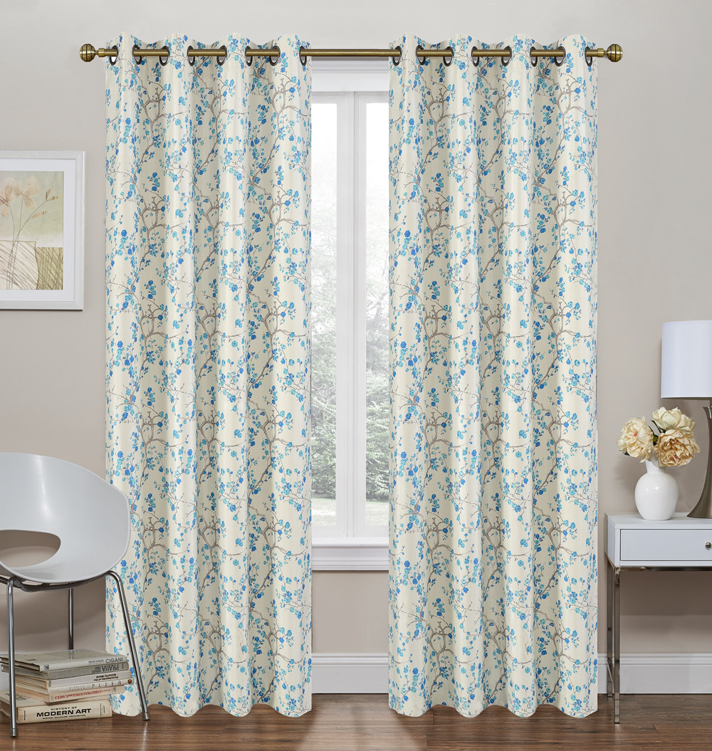 2 Pack: Cherry Blossom Room Darkening Thermal Foamback Curtains - 84 in. Long