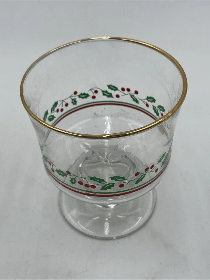 6 Arby's 1986 Christmas Sherbet Dessert Glass Vintage Holly & Berry Libbey Xmas - Image 3 of 4