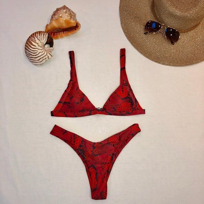 snake print triangle bikini
