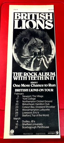 British Lions Self-Titled/UK Tour Vintage ORIG 1978 Press/Magazine ADVERT 16"x 6 - Imagen 1 de 3