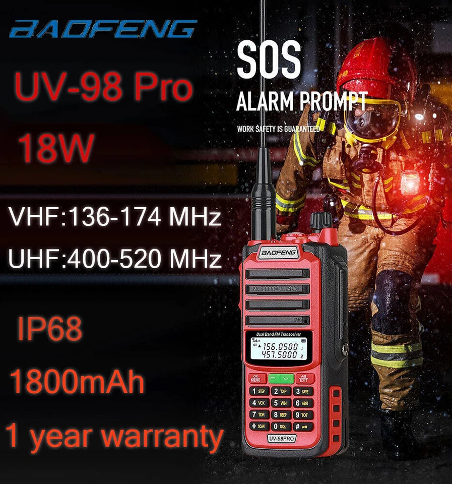 BAOFENG UV-98PRO 18W VHF/UHF TWO WAY WALKIE TALKIE HAND FUNKGERÄTE 128CH 15KM DE - Bild 3 von 4