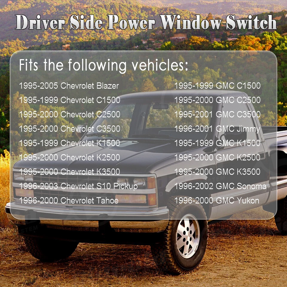 前左侧电源窗开关适用于雪佛兰 GMC 皮卡车 2-Dr 15151356 — 第 3/4 张图片