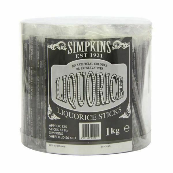 Simpkins Pure Sugar Hard Thin Liquorice Sticks 1kg Drum (approx 125
