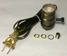 Vintage Table Lamp Rewiring Kit, Antique Brass 3-Way Socket, Antique Brass Cord