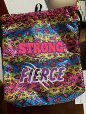 RAINBOW ANIMAL SEQUIN STRING BAG Be Strong Fierce Backpack DANCE CHEER Black Tie