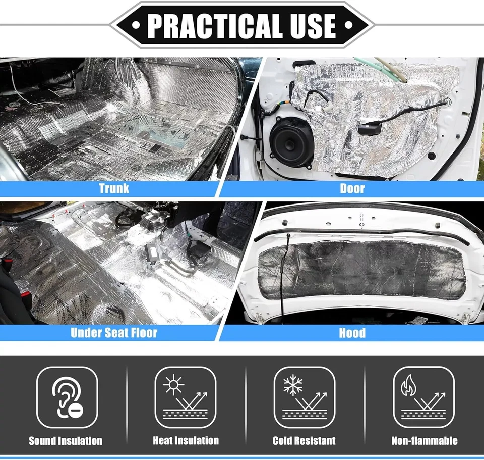 Kit de calor y sonido bloque amortiguador de sonido térmico automotriz aislamiento de automóvil de 16 pies cuadrados Foto 3 de 4