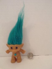 Russ Troll Doll 3" Vintage No Clothes Blue Star Belly Jewel Dark Blue Hair  Eye