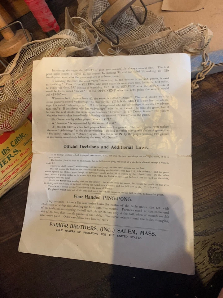 Parker Brothers Ping Pong Set Wooden / wire Stands net 1902 Original Box - Image 4 of 4