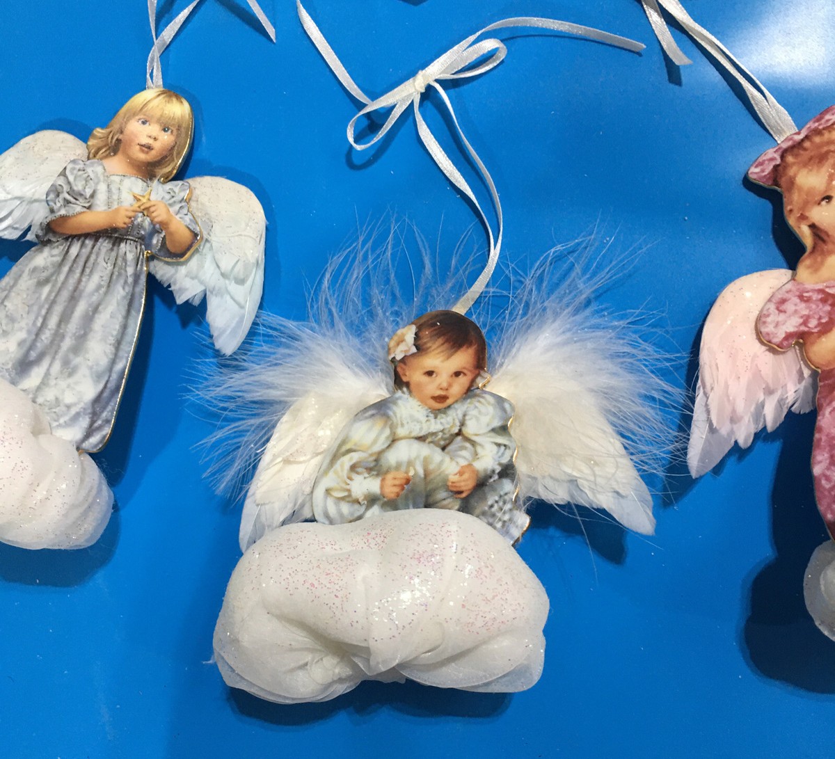 HEAVEN SENT ORNAMENTS 3 ANGELS IN CLOUDS BY Sandra Kuck. The