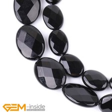 Black Onyx Agate Natural Gemstone Faceted Oval Beads For Jewelry Making 15" AU