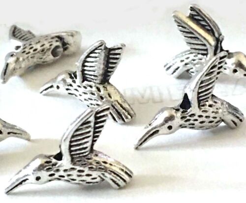 15 Hummingbird Flying Bird Charm Antique Silver Pewter beads 17x12mm - Picture 1 of 4