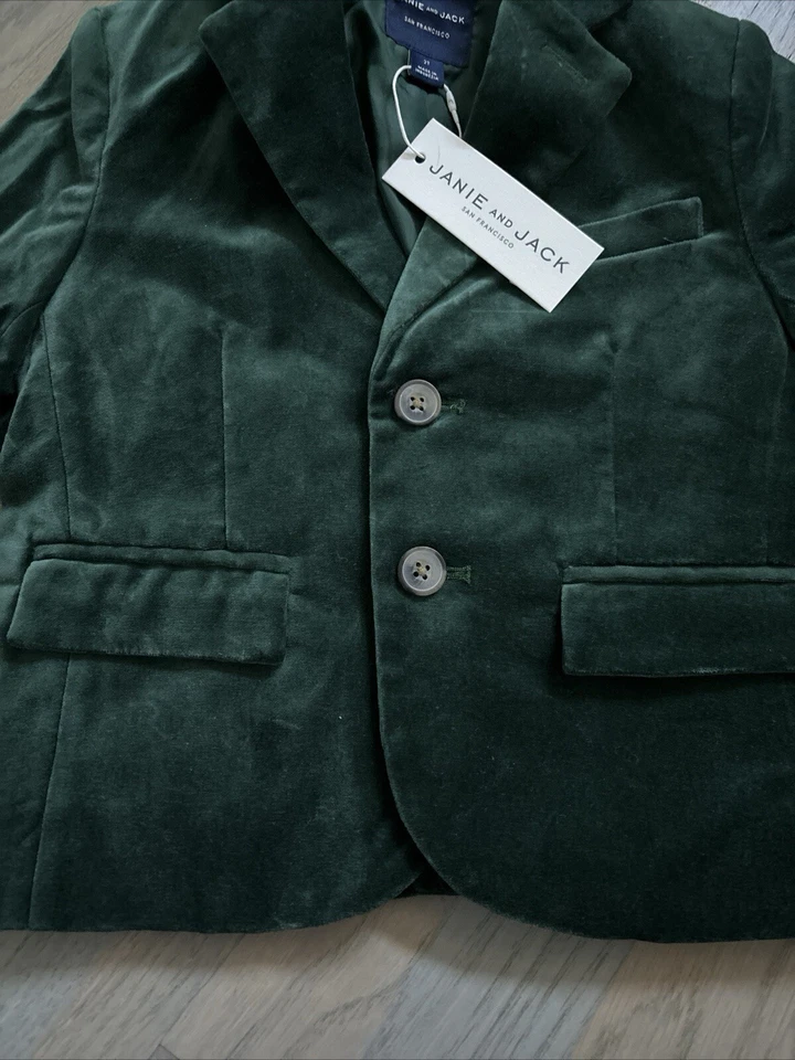 NWT Janie and Jack boy HOLIDAY WINTER 3-piece green velvet suit 2T 3T 4T TWINS - Image 4 of 4