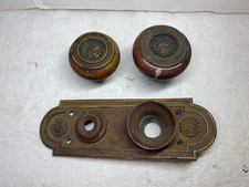 Antique 1890’s Russwin Russell & Erwin Brass Door Knob Set With Back Plate