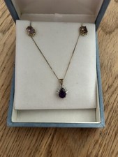 Ernest Jones 9ct Gold Amethyst Pendant/necklace Fully Hallmarked +9ct  earrings