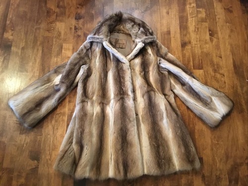 VTG MCM NORELL Natural Cross Fur Car Length Swing Coat Jacket Mink Sheared Med - Picture 19 of 20