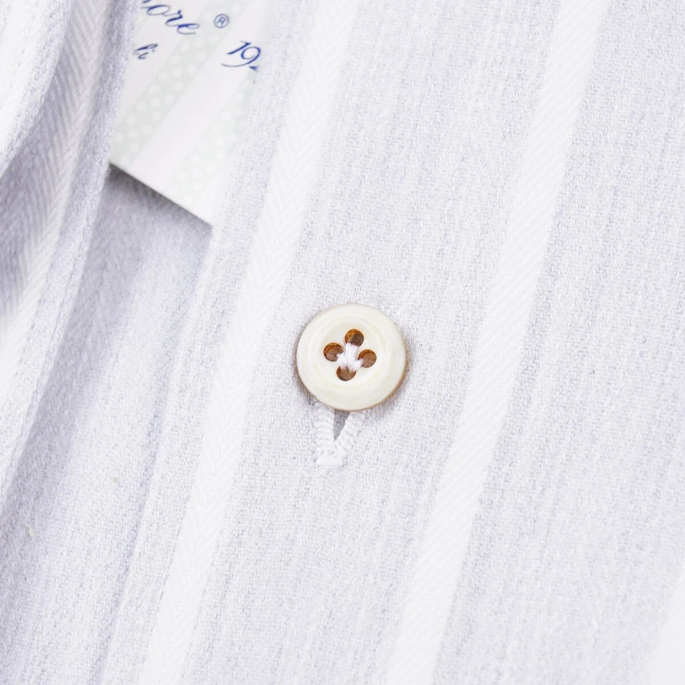 Camisa de Vestir Finamore Napoli Extra Suave Gris Claro Rayas Algodón 15 (UE 38) NUEVA CON ETIQUETAS Foto 2 de 4