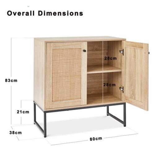 Buffet Storage Cabinet Rattan Door Cupboard Living Room Wooden Shelves Sideboard - Picture 3 of 3