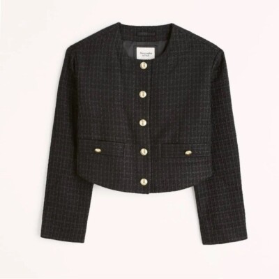 New ABERCROMBIE & FITCH Collarless Tweed Jacket Size Small New ABERCROMBIE & FITCH Collarless Tweed Jacket Size Small