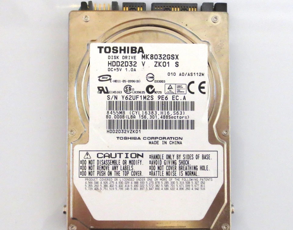 Toshiba MK8032GSX HDD2D32 V ZK01 S 010 A0/AS112M China 80gb Sata 2.5" HDD - Image 2 of 4