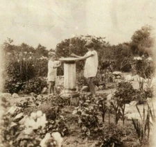 c1930's Children Playing in Garden Water Fountain Unposted RPPC Photo Postcard
