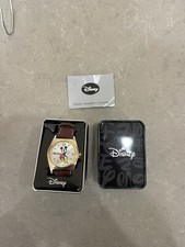 Disney Classic Mickey Mouse Pointing Hands Brown Strap Watch In Box Men MCK623