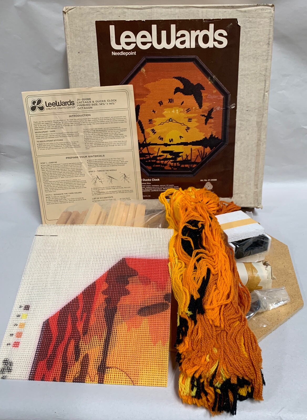 UNUSED Vintage Lee Wards Cattails & Ducks Nature Needlepoint Clock Kit