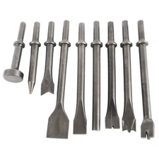 9Pcs Pneumatic Air Hammer Punch Chipping Bits Set 0.39In Shank Tool Chisel Kit
