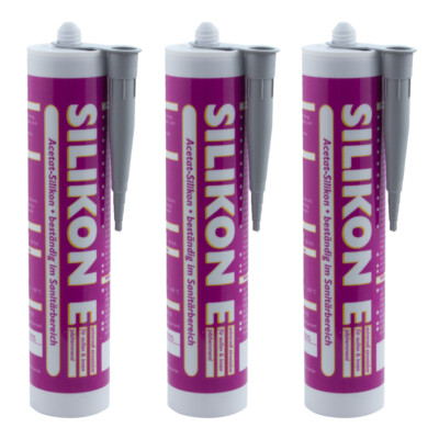 3x Silikon grau 310ml Universal Sanitär Bad Dusche Fenster innen außen Acetat