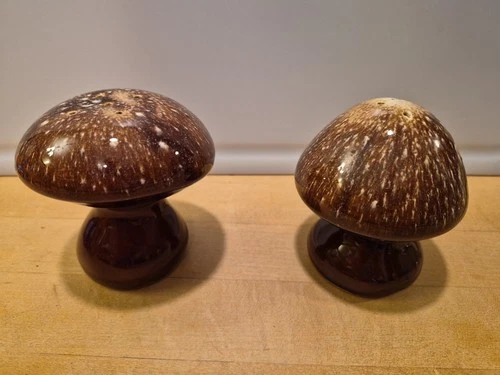 Hull Pottery Salt & Pepper Shakers Mushrooms Brown Drip Glaze Brown Vintage USA