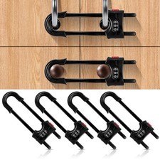 4 Pack Cabinet Locks with Combination U Shaped Sliding Cabinet Door Lock Chil