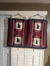 Set of 2 Quilted Black Bear Pillow Shams - Rustic Lodge Cabin Decor - Red Plaid