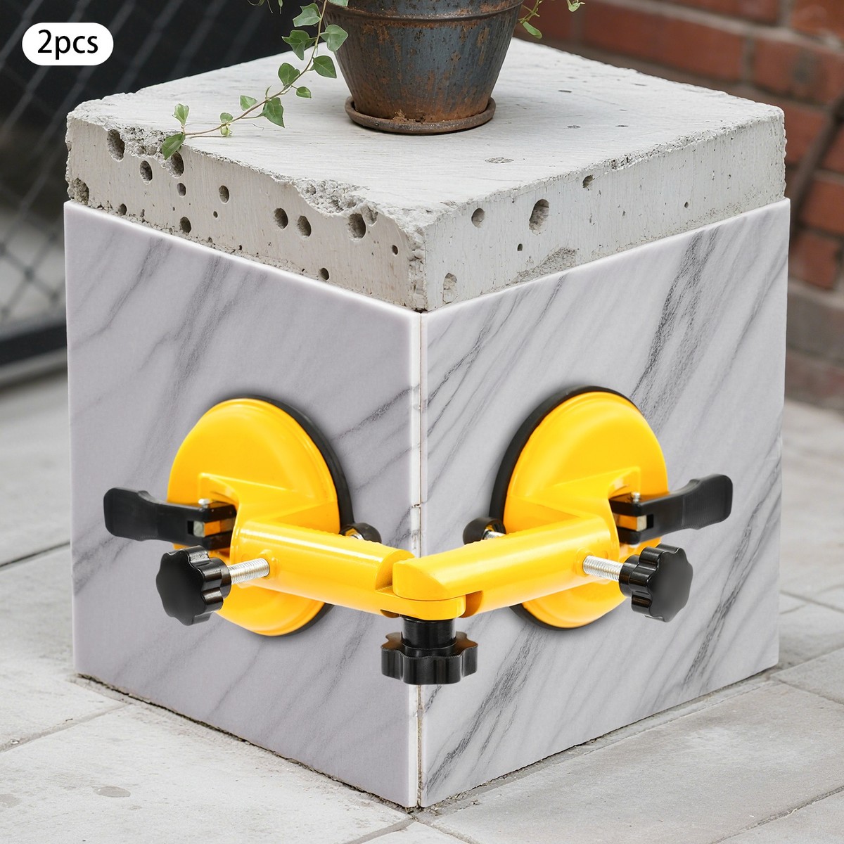 Adjustable Height Setter – Countertop Leveling Tool With Vacuum Suction Clamps, For Granite, Marble, Quartz Slab Installation (Yellow)
