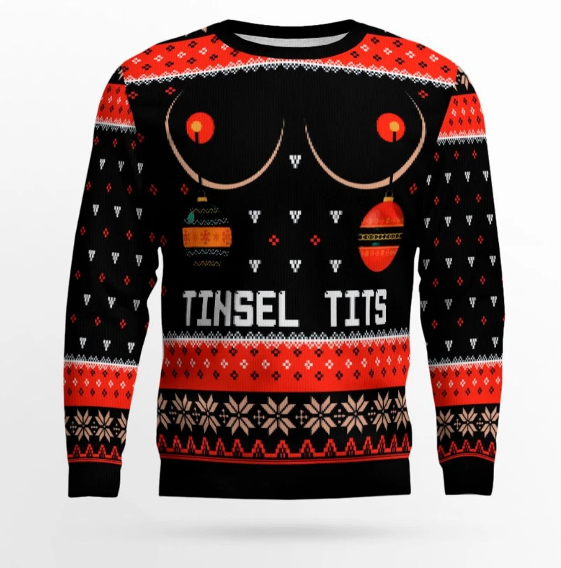 Naughty Tinsel Tits Ugly Christmas Sweater Black