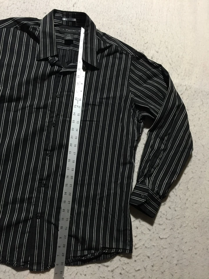Camisa de vestir J. Ferrar calce moderno para hombre L grande 16-16,5 negra blanca a rayas Foto 4 de 4