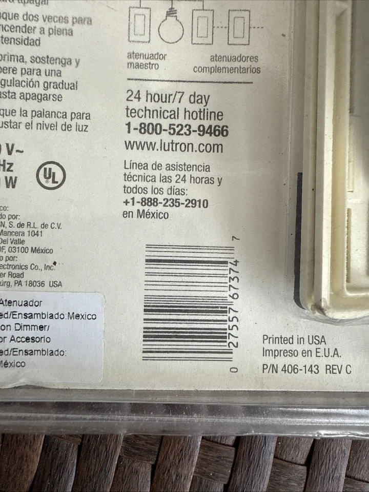 LUTRON 多位置数字褪色调光开关 MAW-603-RH-AL - 杏仁 — 第 4/4 张图片