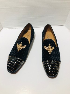 JITAI Men's Loafers Black Velvet Gold Studded Formal Shoes Size 12 New In Box