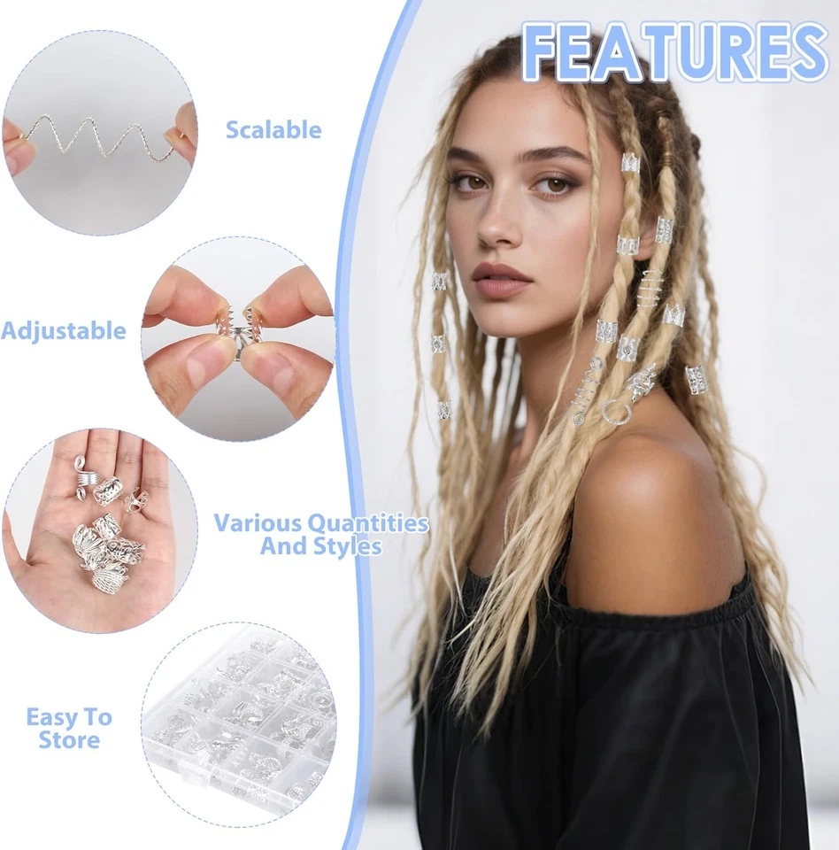 290 Pezzi Gioielli per Capelli, Decorazioni Capelli in Argento, Metallo Accessor - Immagine 4 di 4