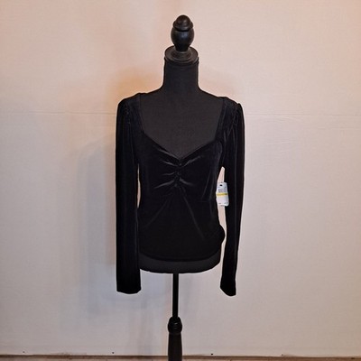 Laundry By Shelli Segal Women's Velour Top Size S Black LS Sweetheart Neckline